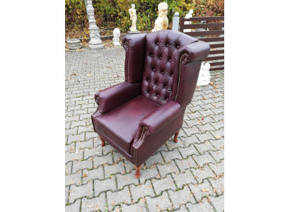 Fauteuil à oreilles Chesterfield Tapisserie de siège Canapé Lounge en cuir véritable neuf!